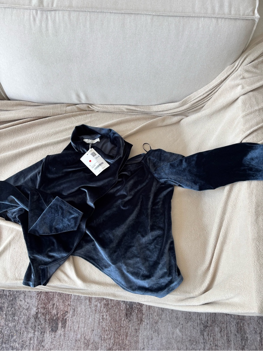 OAK + FORT Navy Velvet Funnel Neck Jacket